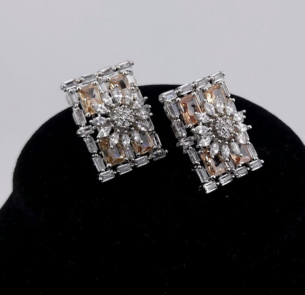 Rectangle CZ Stud Earrings – Geometric Bridal Statement, Blue, Champagne or Clear