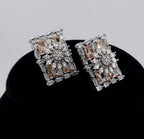Rectangle CZ Stud Earrings – Geometric Bridal Statement, Blue, Champagne or Clear