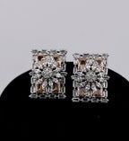 Rectangle CZ Stud Earrings – Geometric Bridal Statement, Blue, Champagne or Clear