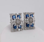 Rectangle CZ Stud Earrings – Geometric Bridal Statement, Blue, Champagne or Clear