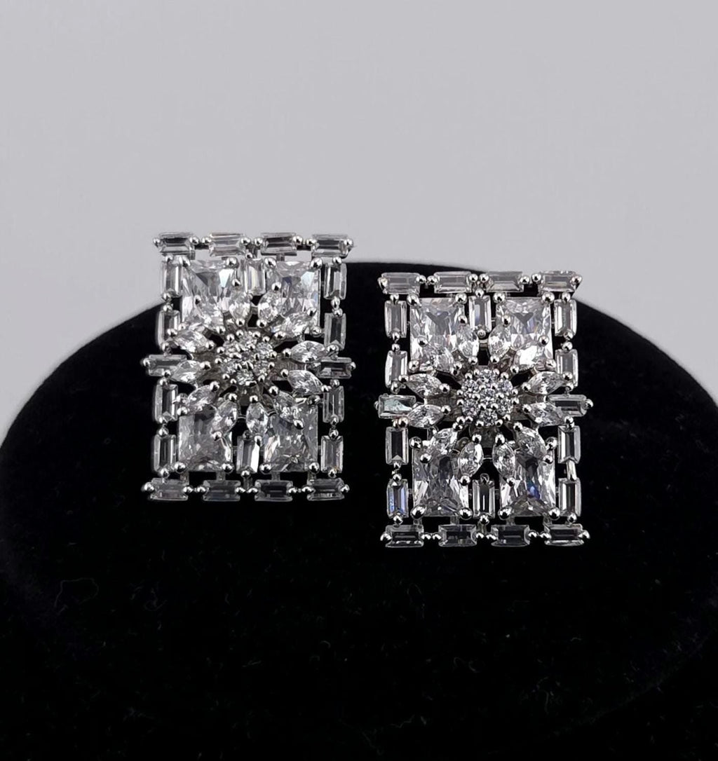 Rectangle CZ Stud Earrings – Geometric Bridal Statement, Blue, Champagne or Clear