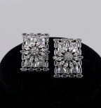 Rectangle CZ Stud Earrings – Geometric Bridal Statement, Blue, Champagne or Clear