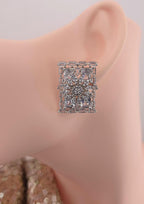 Rectangle CZ Stud Earrings – Geometric Bridal Statement, Blue, Champagne or Clear