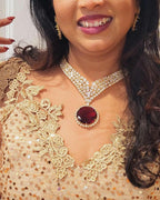 Ruby Red Stone CZ Choker Necklace Set – Gold Plated Indian Bridal Jewelry