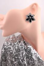 Floral CZ Statement Stud Earrings – Silver Plated, Red or Black Bridal Jewelry