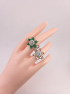 Adjustable Silver Plated Flower Ring, Cubic Zirconia Statement Cocktail Ring