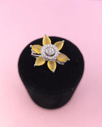 Adjustable Silver Plated Flower Ring, Cubic Zirconia Statement Cocktail Ring