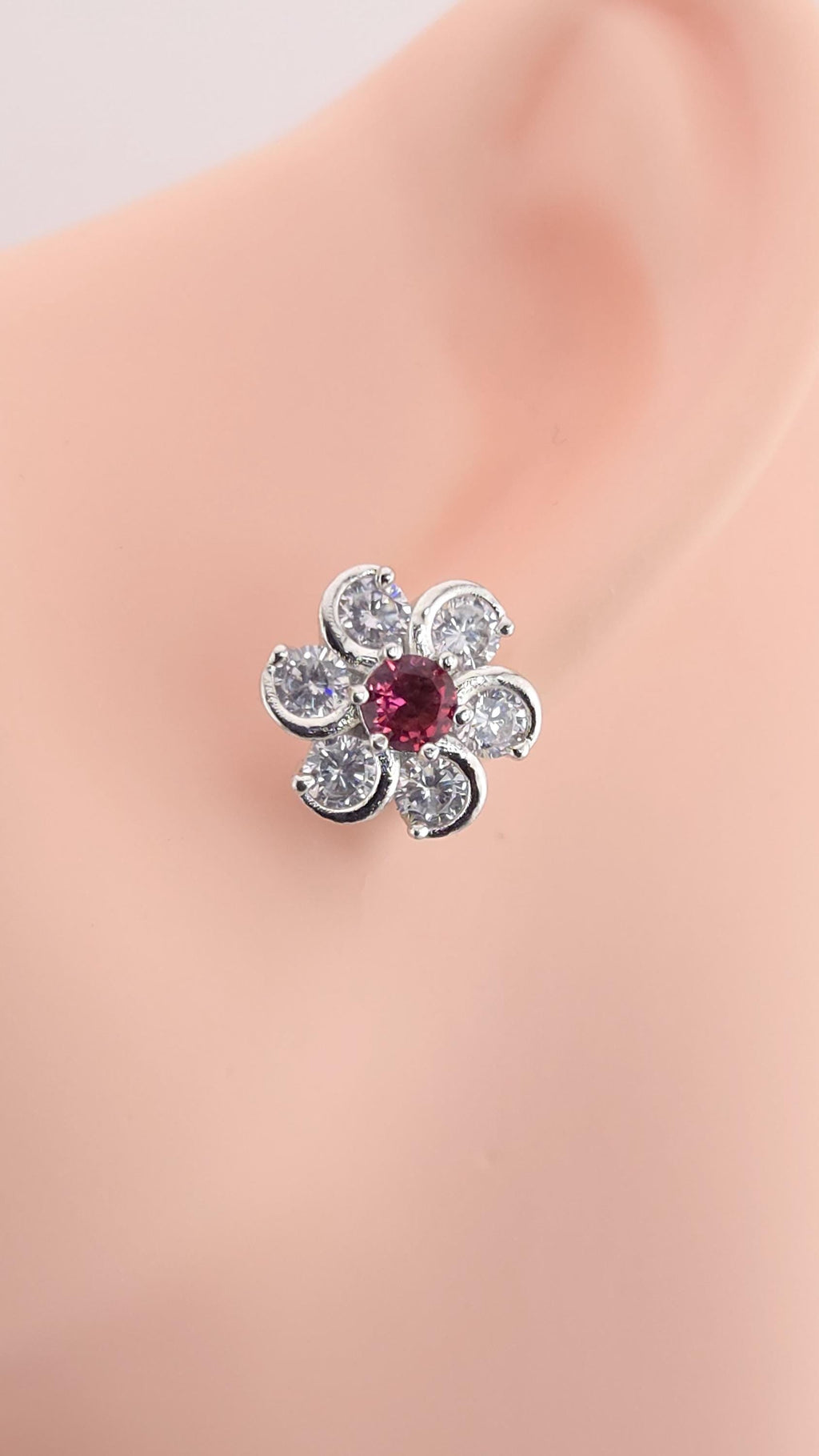 Silver Plated Floral CZ Stud Earrings – Elegant Wedding & Festive Jewelry