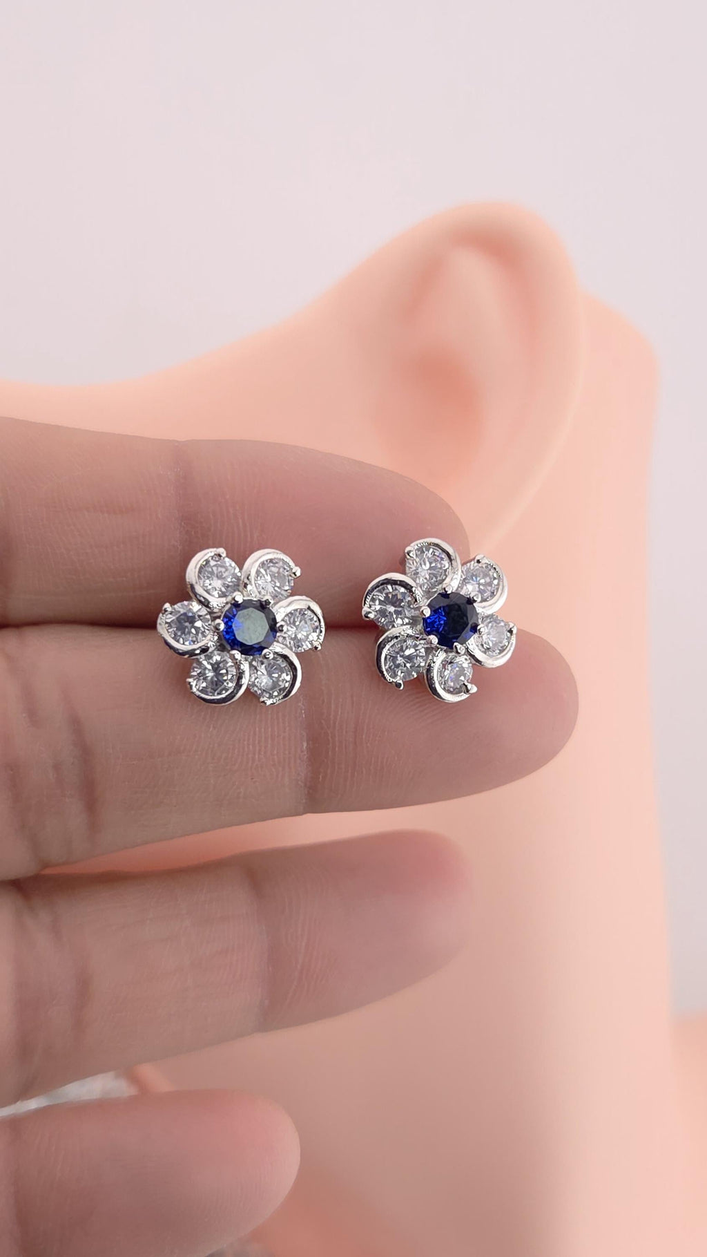 Silver Plated Floral CZ Stud Earrings – Elegant Wedding & Festive Jewelry