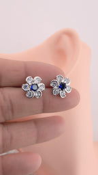 Silver Plated Floral CZ Stud Earrings – Elegant Wedding & Festive Jewelry