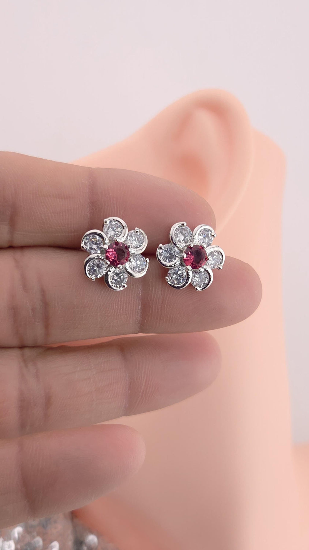Silver Plated Floral CZ Stud Earrings – Elegant Wedding & Festive Jewelry