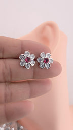 Silver Plated Floral CZ Stud Earrings – Elegant Wedding & Festive Jewelry