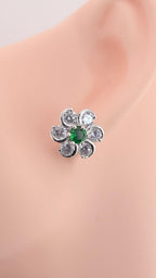 Silver Plated Floral CZ Stud Earrings – Elegant Wedding & Festive Jewelry