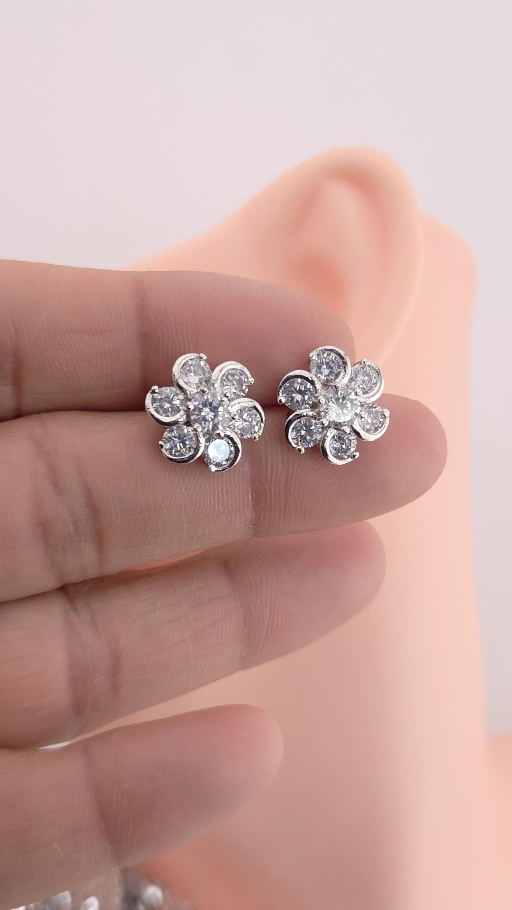 Silver Plated Floral CZ Stud Earrings – Elegant Wedding & Festive Jewelry