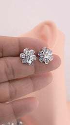 Silver Plated Floral CZ Stud Earrings – Elegant Wedding & Festive Jewelry