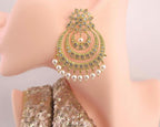 Gold Plated CZ Pearl Chandbali Earrings, Indian Bridal Statement Jewelry