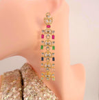 Gold Multicolor CZ Drop Earrings – Indian Bridal Statement Jewelry