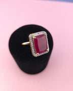 Gold Finish Emerald Cut CZ Statement Ring | Adjustable Indian Cocktail Ring
