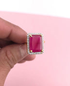 Gold Finish Emerald Cut CZ Statement Ring | Adjustable Indian Cocktail Ring