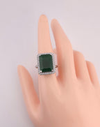Silver Emerald Cut CZ Statement Ring | Adjustable Indian Cocktail Ring