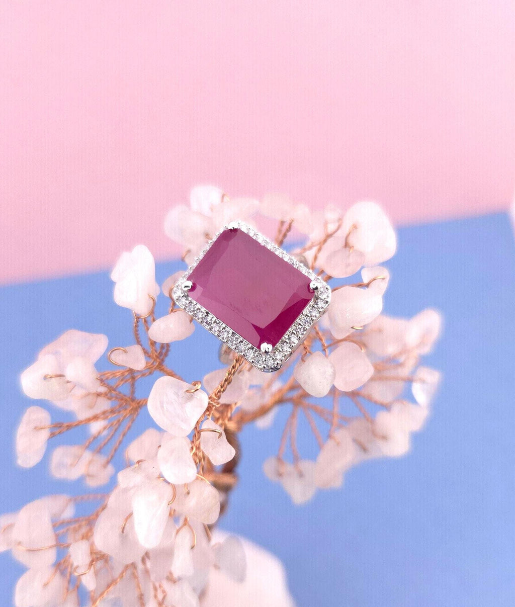 Silver Emerald Cut CZ Statement Ring | Adjustable Indian Cocktail Ring