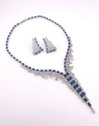 Blue Cubic Zirconia Bridal Necklace Set with Earrings, Silver-Tone Statement Jewelry