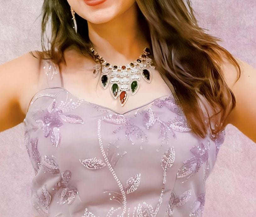 Multicolor CZ Statement Necklace & Earrings Set – Bridal Wedding Jewelry