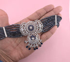 Navy Blue Kundan Choker Necklace Set | Silver Finish Bridal Jewelry