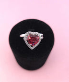 Red Heart CZ Ring | Adjustable Silver Band, Romantic Jewelry
