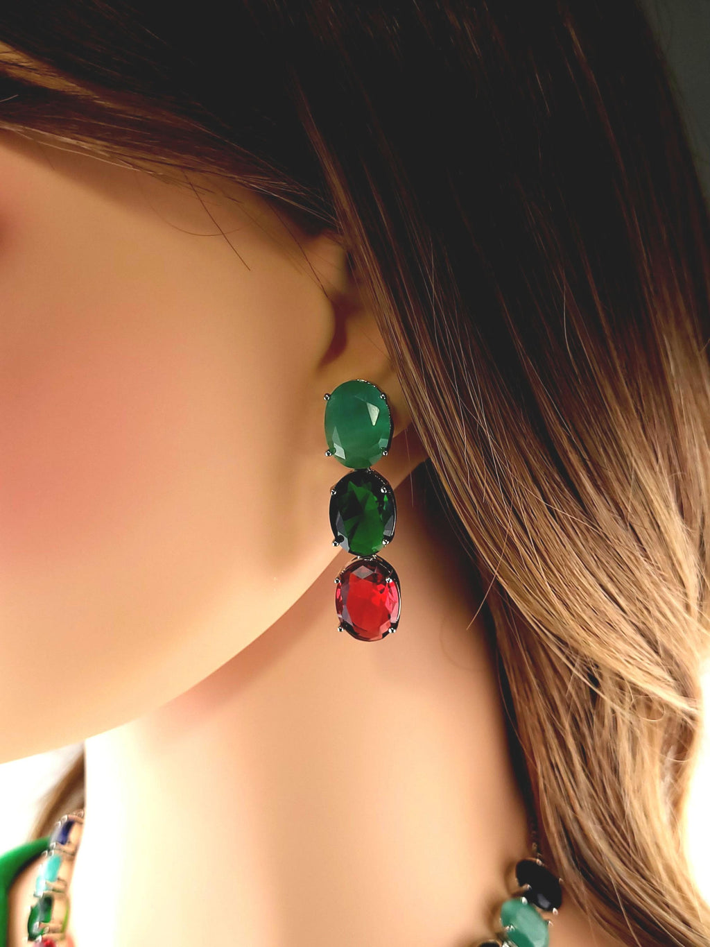 Multicolor Oval CZ Necklace & Earrings Set – Bold Statement Jewelry for Women