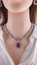 Oval CZ Necklace Set | Sapphire Blue or Ruby Red Wedding Jewelry | Bridal Evening Set