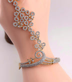 Gold Plated CZ Haath Phool – Indian Bridal Hand Jewelry, Adjustable Bracelet Ring Set