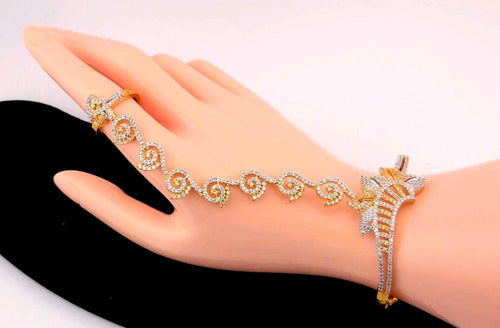 CZ Haath Phool Hand Jewelry Set, Indian Bridal Adjustable Bracelet Ring Komal