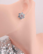 Silver Plated Floral CZ Stud Earrings – Elegant Wedding & Festive Jewelry