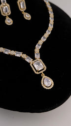 Gold Plated CZ Square & Teardrop Pendant Necklace & Earrings Set – Bridal Wedding Jewelry