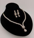 Gold Plated CZ Square & Teardrop Pendant Necklace & Earrings Set – Bridal Wedding Jewelry