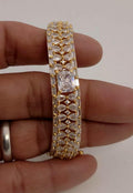 Gold Plated CZ Openable Bracelet | Emerald Cut Stone, Bridal Wedding Bangle
