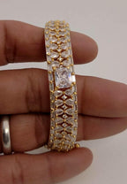 Gold Plated CZ Openable Bracelet | Emerald Cut Stone, Bridal Wedding Bangle