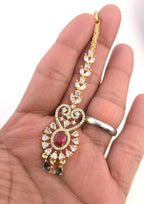 Indian Bridal Gold Necklace Set with Earrings, Maang Tikka, Red Green Kundan Style Jewelry