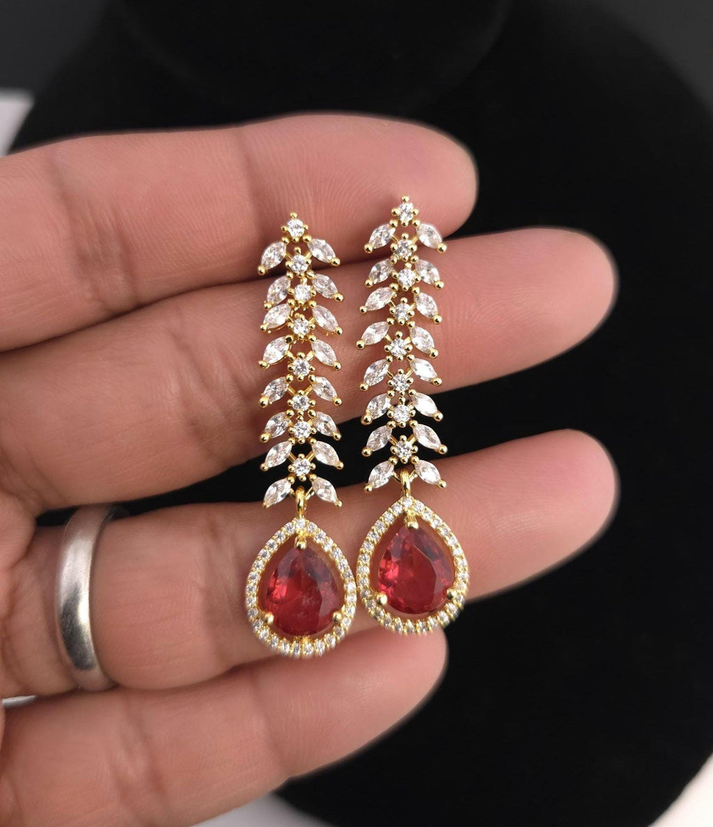 CZ Teardrop Necklace Set Red Blue Indian Wedding Jewelry Diya