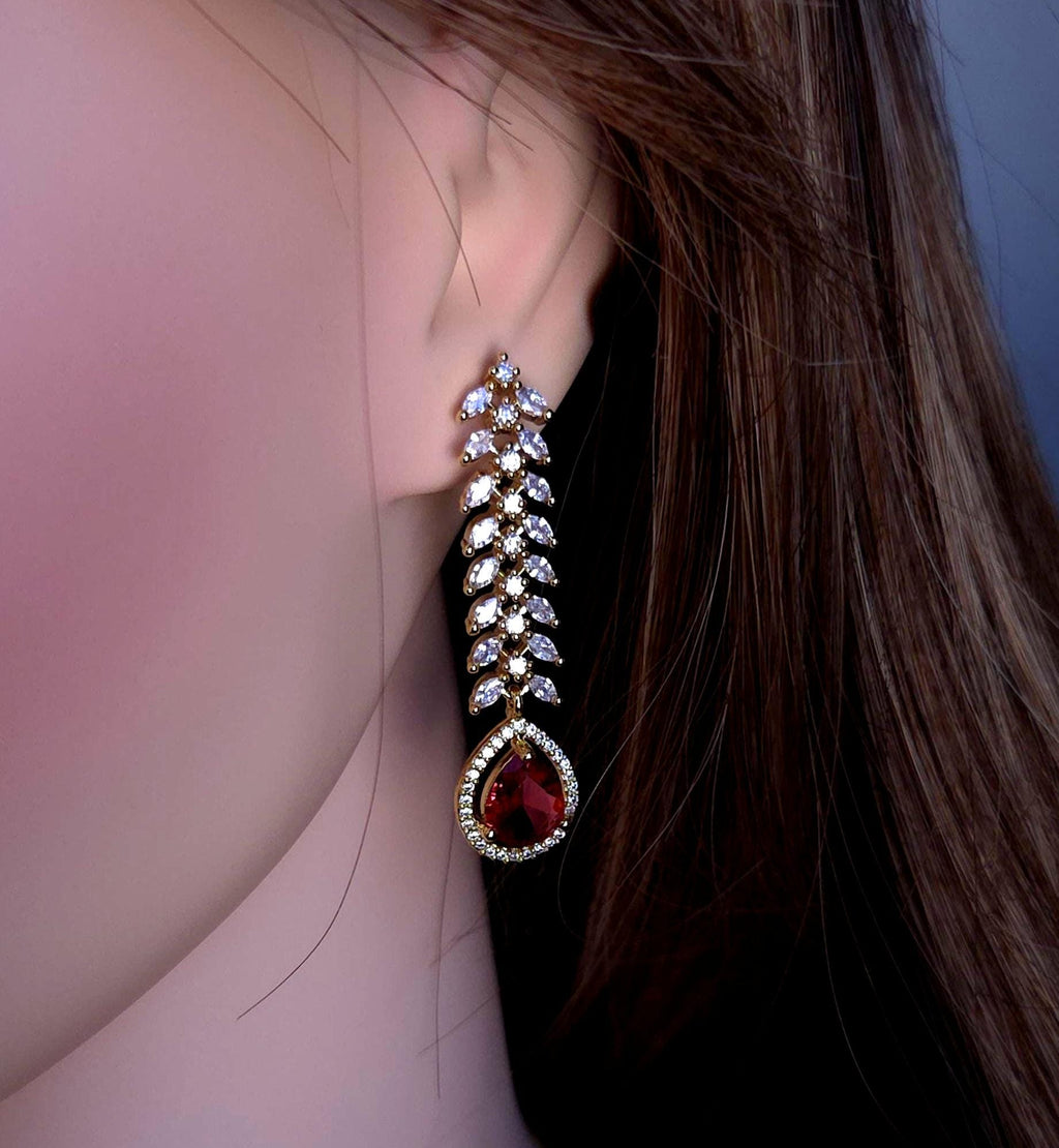 CZ Teardrop Necklace Set Red Blue Indian Wedding Jewelry Diya
