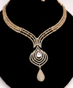 Layered V-Drop Necklace Set | Gold Plated CZ Bridal Jewelry