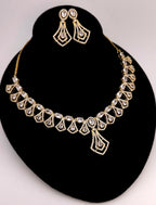 Geometric Teardrop Necklace Set | Gold Plated CZ Festive Wedding Jewelry