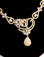 Gold Plated CZ Crescent Drop Necklace Set | Wedding Reception Bridal Jewelry
