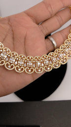 Gold Plated CZ Crescent Drop Necklace Set | Indian Wedding Bridal Jewelry