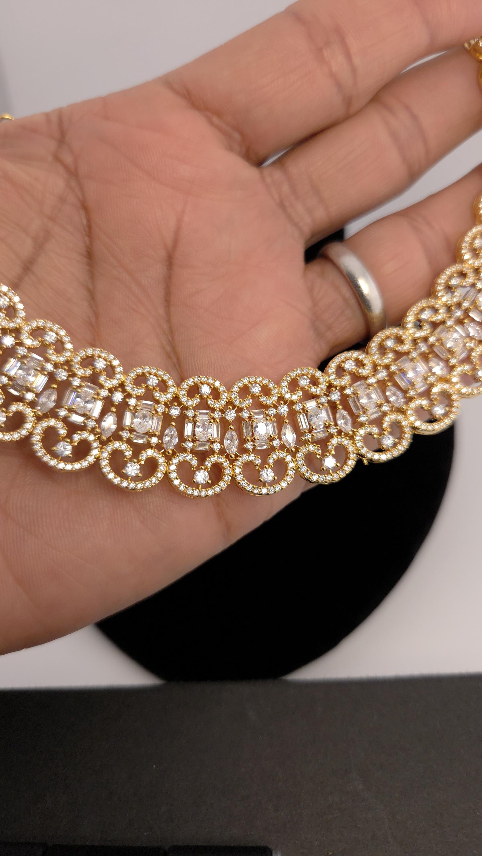 Gold Plated CZ Crescent Drop Necklace Set | Indian Wedding Bridal Jewelry
