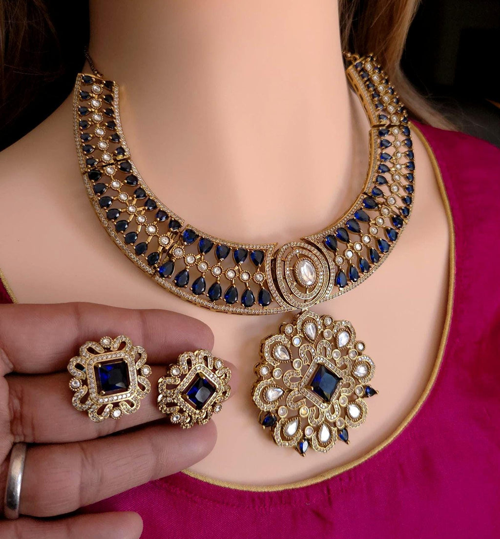 Royal Bridal Moissanite Kundan Collar Necklace Set | Indian Wedding Statement Jewelry
