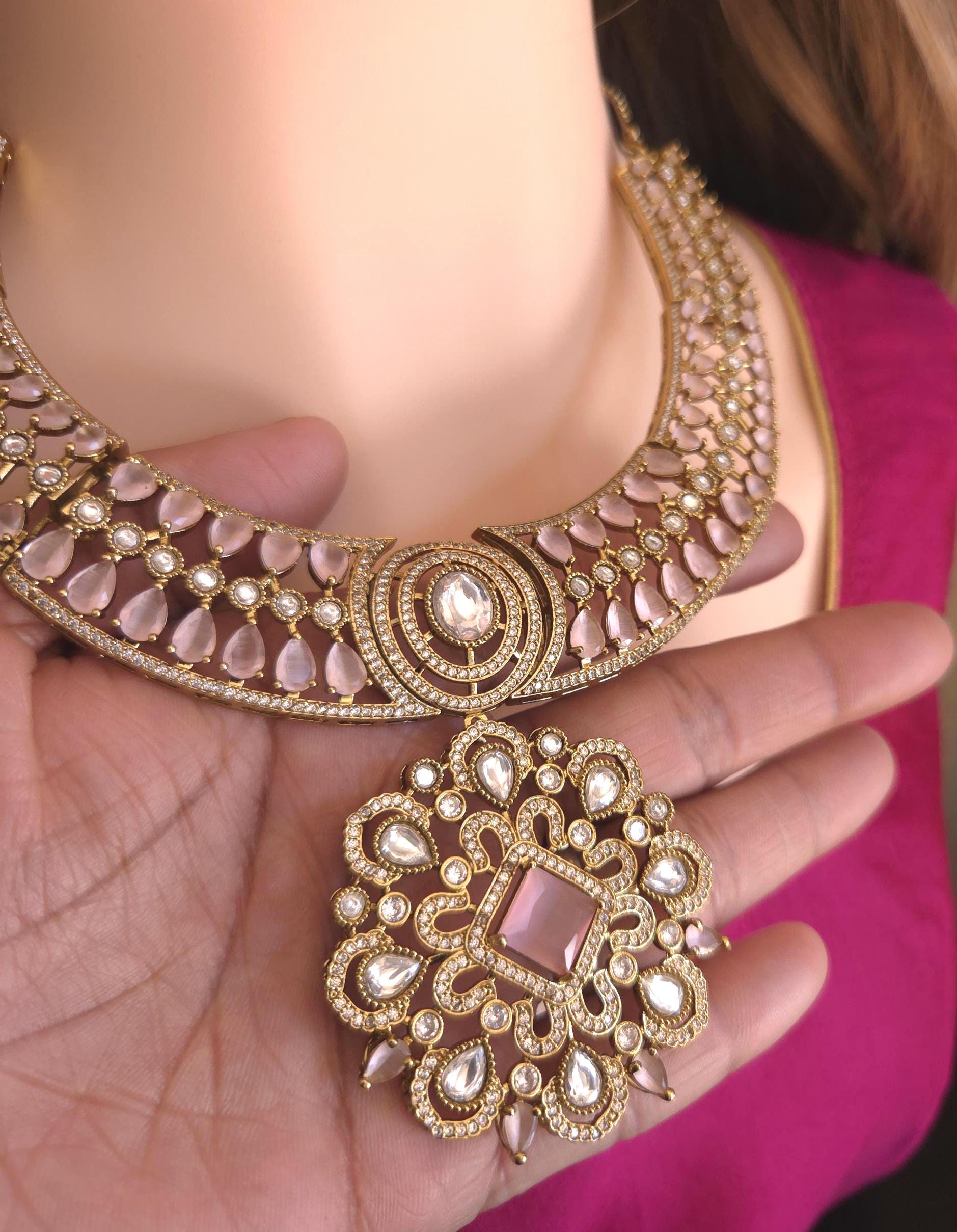 Royal Bridal Moissanite Kundan Collar Necklace Set | Indian Wedding Statement Jewelry