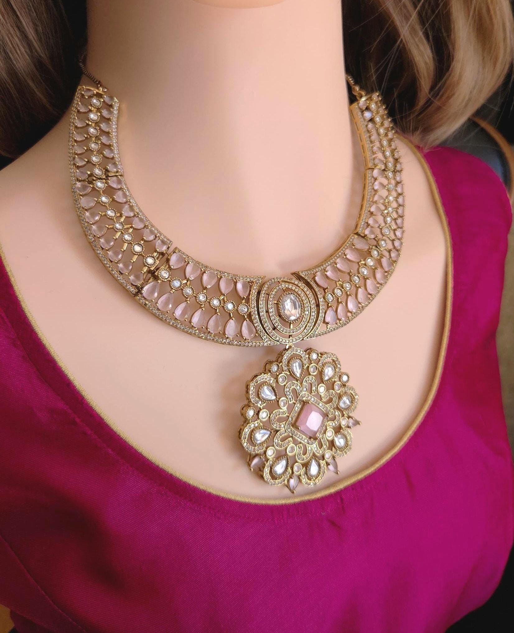 Royal Bridal Moissanite Kundan Collar Necklace Set | Indian Wedding Statement Jewelry