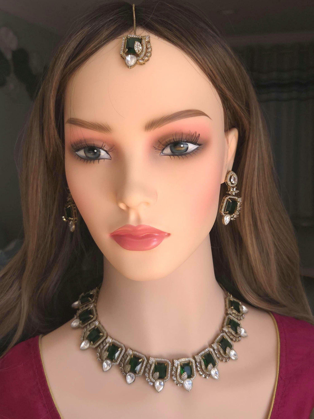 Moissanite Kundan Bridal Necklace Set – Statement Indian Wedding Jewelry (Red, Green, Blue)